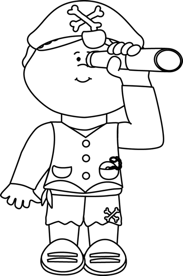 Black and White Pirate Looking out of a Telescope