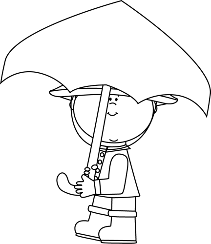 Black and White Boy Walking with an Umbrella Clip Art - Black and White Boy  Walking with an Umbrella Image