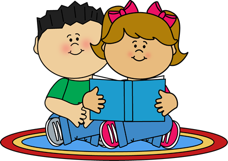 Kids Reading on a Rug Clip Art