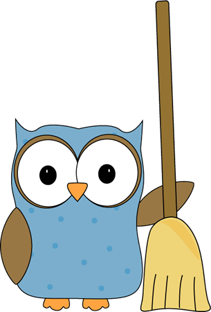 Owl with a Broom Clip Art