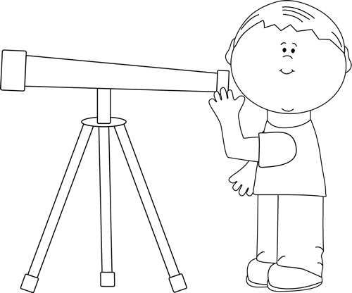 Black and White Boy Looking Through Telescope