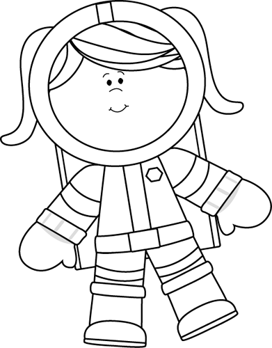 Black and White Girl Astronaut Floating
