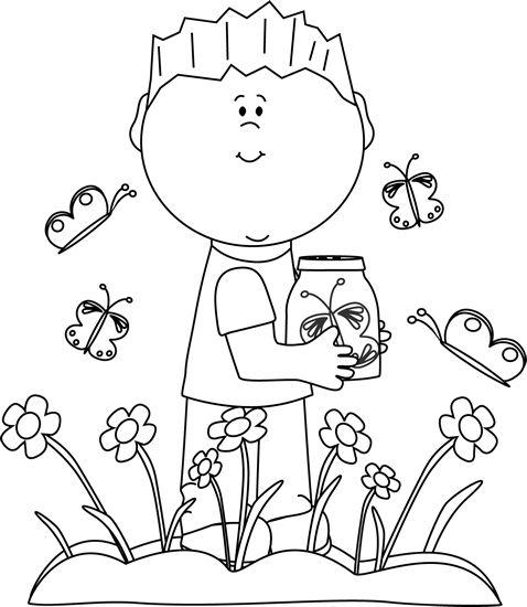 Black and White Boy in a Butterfly Patch Clip Art - Black ...