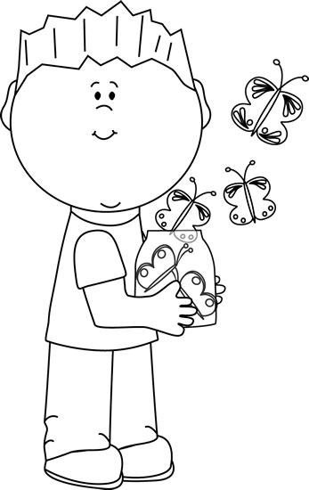 Black and White Boy Releasing Butterflies