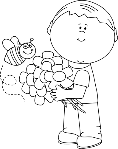 happy spring black and white clipart