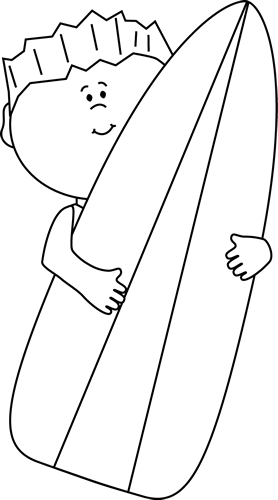 Black and White Boy Holding a Surfboard