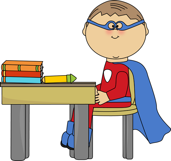 Boy Superhero at School Desk
