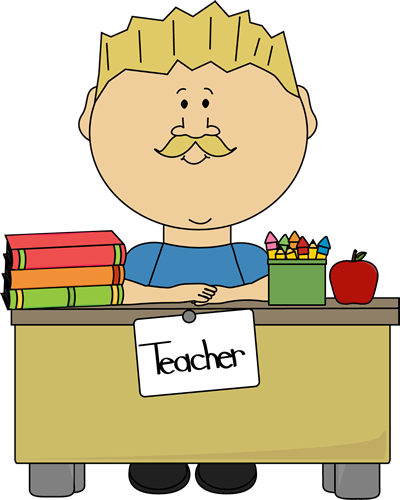 Blond Male Teacher Sitting at a Desk