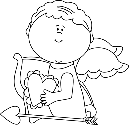 Black and White Cupid Holding a Valentine Heart
