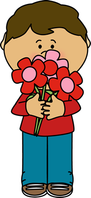 Boy With Valentine Flowers Clip Art