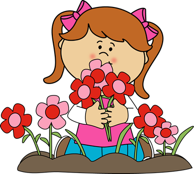 Girl Picking Valentine's Day Flowers Clip Art